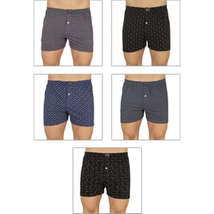 Erkek 5'li Paket Havlu Bel Pamuklu Düğmeli Desenli Boxer | 11112