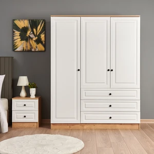 Just Home Ares 3 Kapak 3 Çekmeceli Gardırop - Safir Meşe / Beyaz