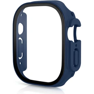 Megafox Teknoloji Lacivert Apple Watch Ultra 49 mm Uyumlu Sert Plastik Çizmeyen Tam Koruma Ekran ve Kasa Koruyucu Gard