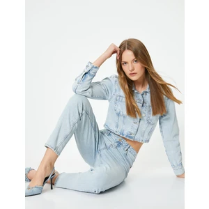 Yüksek Bel Kot Pantolon Kısa Paça Cepli - Mom Jeans