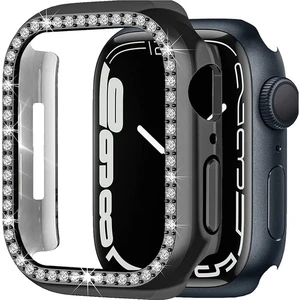 Megafox Teknoloji Siyah Apple Watch 40 mm Uyumlu Kasa Koruyucu Taşlı Renkli Sert Pc 360 Tam Koruma Ekran Koruyucu Gard