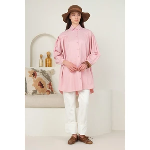 Robadan Büzgülü Gömlek Pastel Pembe