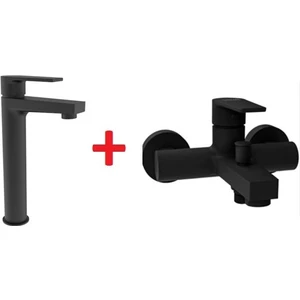 Sharp Tezgah Üstü Yüksek Lavabo ve Banyo Bataryası Seti Mat Siyah SR6500S+SR2510S
