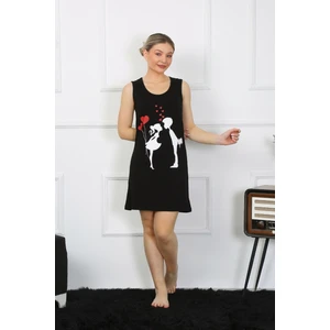 Kadın Kalın Askılı Penye Diz Üstü Siyah Gecelik 11310