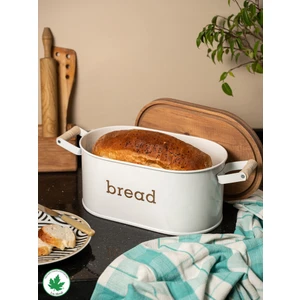 Lin Metal Ahşap Kapaklı Ahşap Kulplu Metal Ekmeklik (Bread Baskılı)