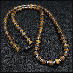 Seven Art Jewelry Doğal Taş Kolye, Kaplan Gözü ve Hematit Taşlı Özel Tasarım Kolye, Hediye Kolye, Ayarlanabilir