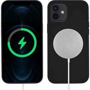 Megafox Teknoloji Apple iPhone 12 Uyumlu Kılıf Silksafe Wireless Kapak, Siyah
