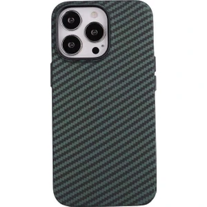 Megafox Teknoloji Apple iPhone 13 Pro Uyumlu Kılıf Karbon Fiber Tasarımlı Karbono Kapak, Koyu Yeşil