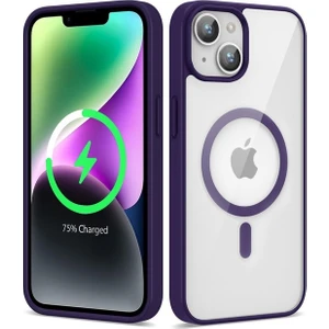 Megafox Teknoloji Apple iPhone 13 Uyumlu Kılıf Magsafe Wireless Şarj Özellikli Silikon Ege Kapak, Derin Mor