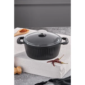 T3827 Valeriya Döküm Cam Kapak Derin Tencere 24 cm
