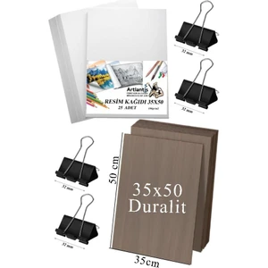 Karakalem Eskiz Çizim Seti Durolit Seti 35X50 cm Duralit 1 Adet 35X50 Resim Kağıdı 25 Adet Mandal Metal 4 Adet