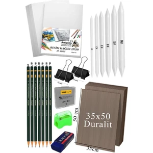 Karakalem Eskiz Çizim Seti Durolit Seti 35X50 cm 1 Paket Pastel Dağıtıcı Kalem Resim Kağıdı Dereceli Kalem Seti Hamur Silgi Sınav Silgisi
