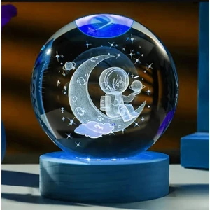 MR Shopping Mr Sevgiliye Özel Astronot Gece Lambası 3D Kristal Cam Küre, Ahşap Soketli Gece Lambası,led,harika Bir Hediye