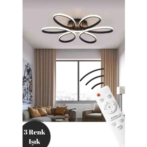 St Aydınlatma Luxor Oturma Odası Salon Yatak Odası için Siyah Kasa 60 cm Kumandalı 3 Renk Kumandalı LED Avize