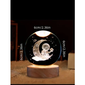 MR Shopping Mr Sevgiliye Özel Astronot Gece Lambası 3D Kristal Cam Küre, Ahşap Soketli Gece Lambası,led,harika Bir Hediye