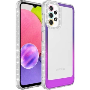 Megafox Teknoloji Samsung Galaxy A32 4g Uyumlu Kılıf Simli ve Renk Geçiş Tasarımlı Lens Korumalı Park Kapak, Mor-Pembe
