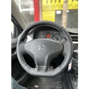 Citroen C-Elysee Araca Özel Direksiyon Kılıfı Uyumlu (Nokta Düz) Siyah Dikişli