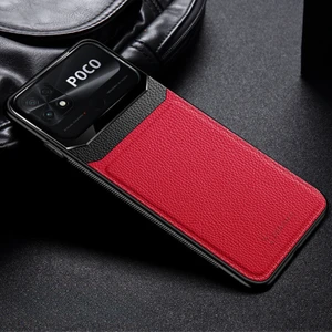 Xiaomi Poco C40 Uyumlu Kılıf Zebana Lens Deri Kılıf Kırmızı