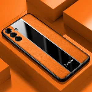 Samsung Galaxy A15 Uyumlu Kılıf Zebana Premium Deri Kılıf Turuncu
