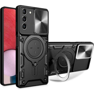 Samsung Galaxy S22 Uyumlu Kılıf Zebana Manyetik Standlı Armor Silikon Kılıf Siyah