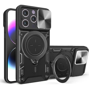 Apple iPhone 15 Pro Uyumlu Kılıf Zebana Manyetik Standlı Armor Silikon Kılıf Siyah