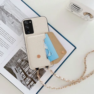 Samsung Galaxy Note 20 5g Uyumlu Kılıf Zebana Boyun Askılı Deri Kılıf Krem Rengi