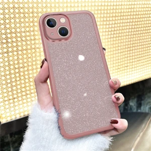 Apple iPhone 15 Plus Uyumlu Kılıf Zebana Işıltım Silikon Kılıf - Kamera Lens Korumalı Pembe