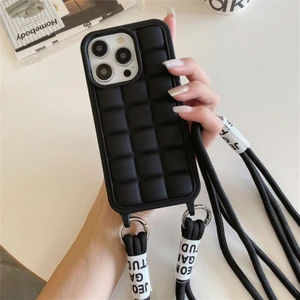 Apple iPhone 13 Pro Max Uyumlu Kılıf Zebana Boyun Askılı Rope Silikon Kılıf Siyah