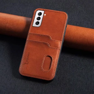 Samsung Galaxy S23 Fe Uyumlu Kılıf Zebana Kartlıklı Lüx Deri Kılıf Kahverengi