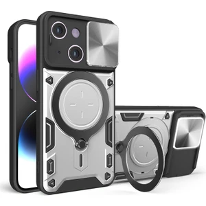 Apple iPhone 15 Uyumlu Kılıf Zebana Manyetik Standlı Armor Silikon Kılıf Gri