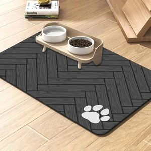 MatGo Pati Parke Desenli gri Renk Beslenme Matı Kaymaz Sıvı Geçirmez Kedi Köpek Mama Paspası 50X70cm