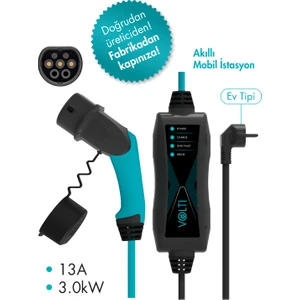 Volti Portatif Elektrikli Araç Şarj Cihazı - Tip-2, 3.0 Kw, 13a, 230v Ac, 6m, Spiral, Togg/tesla Uyumlu