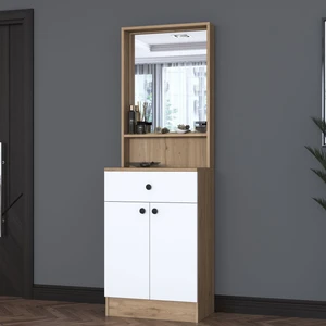 P6 Modern Kapaklı Aynalı Portmanto Vestiyer Sepet Ceviz - Beyaz M15