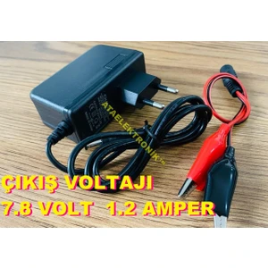 Ata Elektronik 6 Volt Çocuk Akülü Oyuncak Atv Jeep Motorsiklet Araba Akü Şarj Cihazı Adaptörü + Timsah Maşalı Kablolu Charger ( Voltaj Kesicili ) + LED  Işıklı 7.8 Volt  1.2 Amper