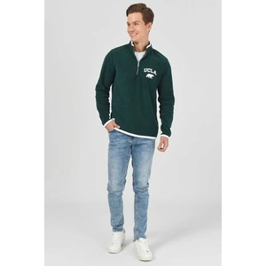 CORNING Yeşil Yarım Fermuarlı Nakışlı Polar Standard Fit Erkek Sweatshirt