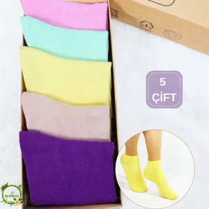 Kral Socks Kadın Çorap Dikişsiz Parfümlü (5 Çift) Hediye Kutulu Bambu Patik Çorap Seti