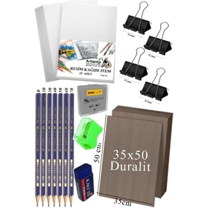 Karakalem Eskiz Çizim Seti Durolit Seti 35X50 cm 1 Paket Resim Kağıdı Faber Dereceli Kalem Seti Hamur Silgi Sınav Silgisi
