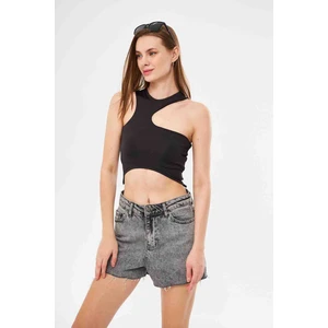 Kadın Tactel Bağlamalı Crop Bluz