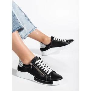 Analin Shoes Kadın  Deri Fermuarlı Spor Ayakkabı 2665 Spor  Siyah/gümüş 36