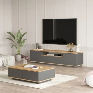 Robin Home Loft Tv Ünitesi Orta Sehpa 2'li Set Çam-Antrasit