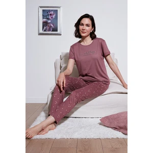 Yumuşak Dokulu Bisiklet Yaka Pijama Takımı Bayan Pijama Takımı 6097605