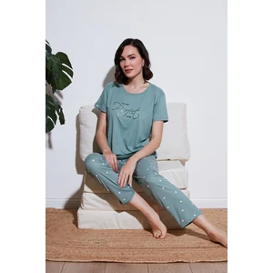 Yumuşak Dokulu Bisiklet Yaka Pijama Takımı Bayan Pijama Takımı 6097605