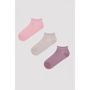 Diamond Jacquard Pembe 3lü Patik Çorap