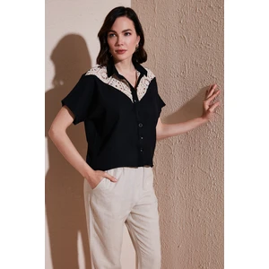 Dantelli Relaxed Fit Kısa Kollu Gömlek Bayan Gömlek 5865764