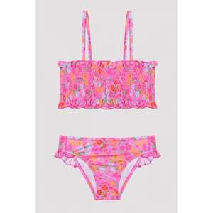 Kız Çocuk Çiçekli Bandeau Çok Renkli Bikini Takımı