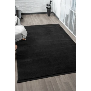 Linos Home Puffy Siyah Saçaklı Peluş Halı Yumuşacık Yıkanabilir Kaymaz Taban Halı Salon Oturma Odası Koridor