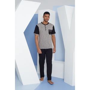 Erkek Battal Midi Yaka Kısakol Cepli Büyük Beden Pijama Takımı
