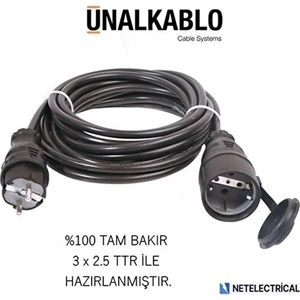 Ünal Kablo Kauçuk 18 Metre Seyyar Uzatma (3x2.5 Ttr Tam Bakır Kablo)