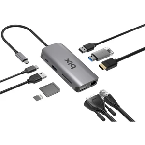 BX17HB 9in1 Type-C Hub 4K@30Hz HDCP HDMI, 3x USB, RJ45, PD Şarj Macbook Uyumlu Çoklayıcı Adaptör