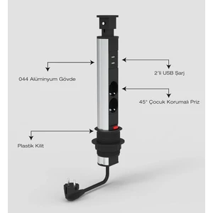 Bas Aç Tezgah Masa Gizli Priz 2 Usb 2 220V Pop Up